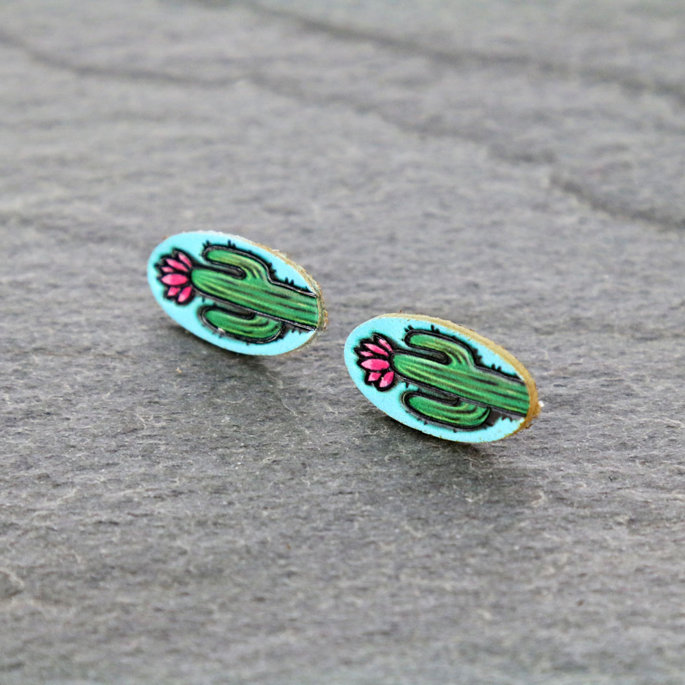 Cactus Leather Stud Earrings