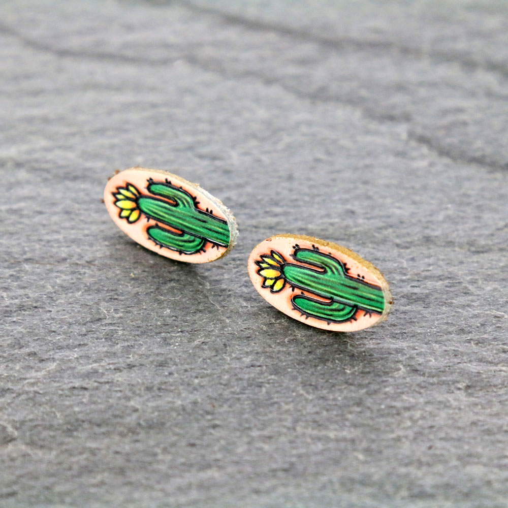 Cactus Leather Stud Earrings