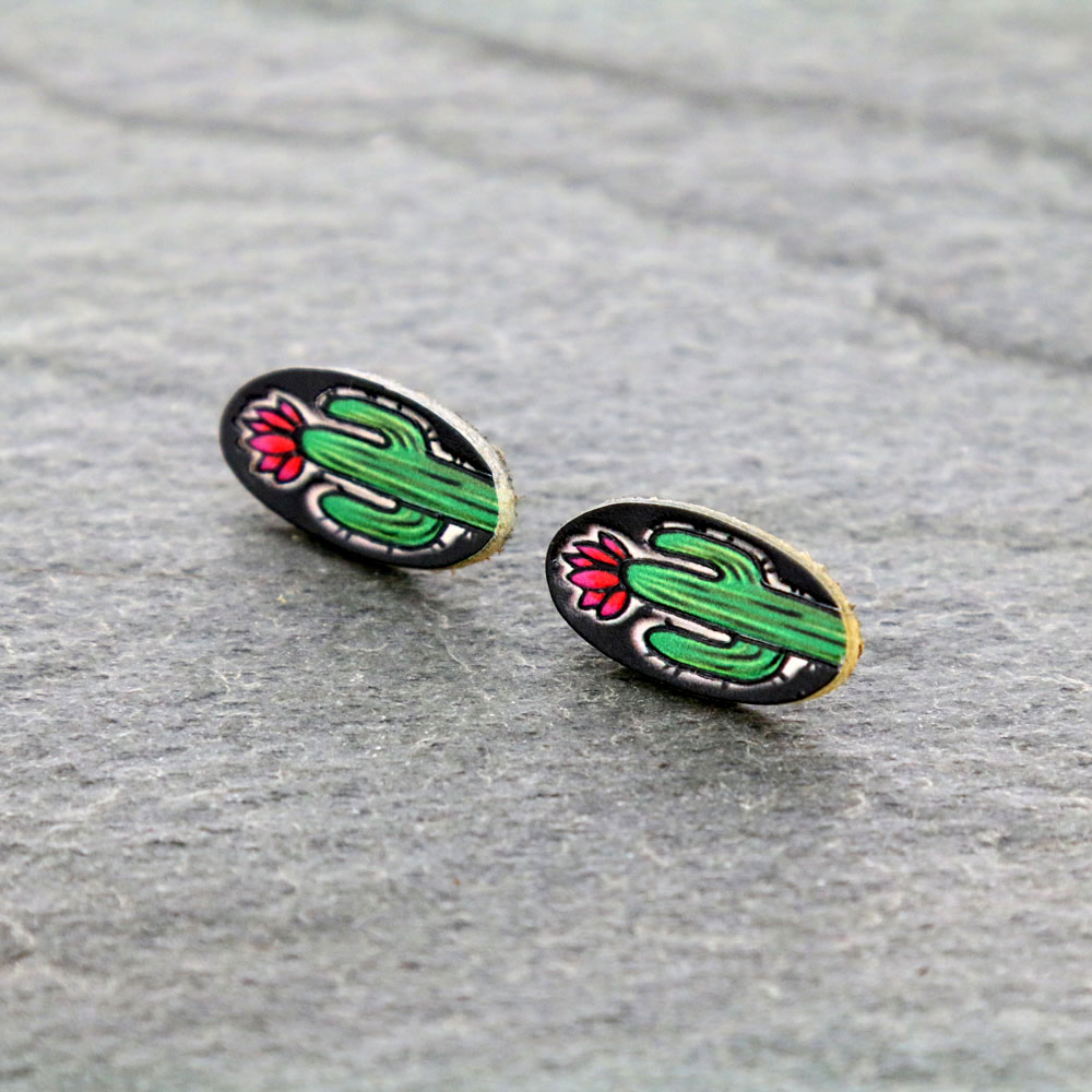 Cactus Leather Stud Earrings