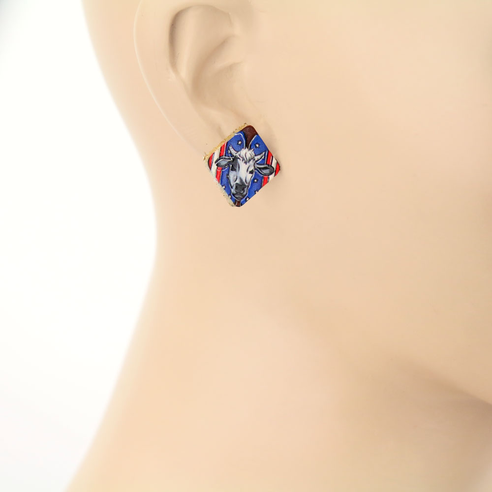 Cow Leather Stud Earrings - Image 2
