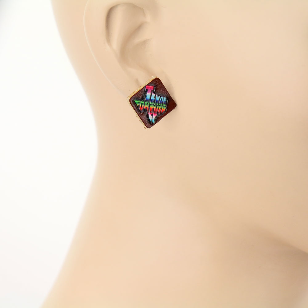Texas Map Leather Stud Earrings - Image 2