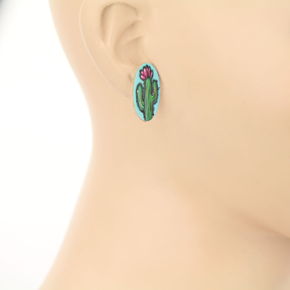 Cactus Leather Stud Earrings - Image 2