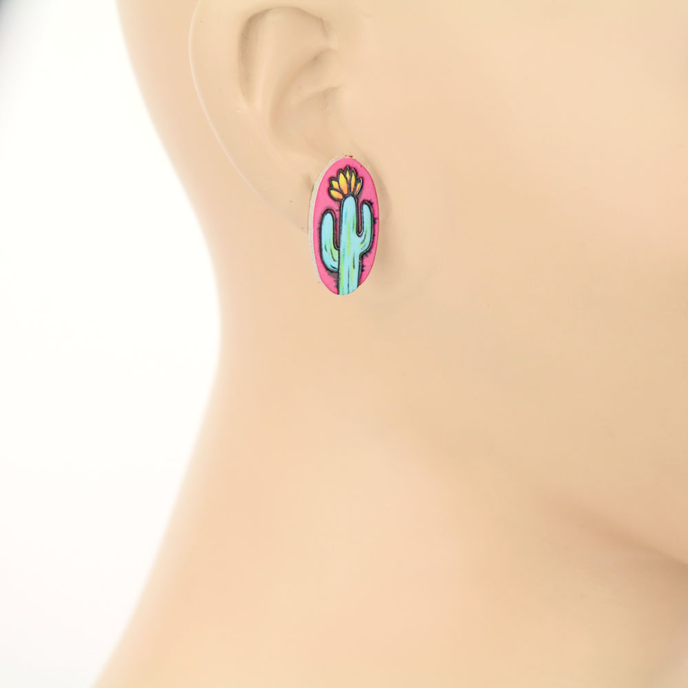 Cactus Leather Stud Earrings - Image 2