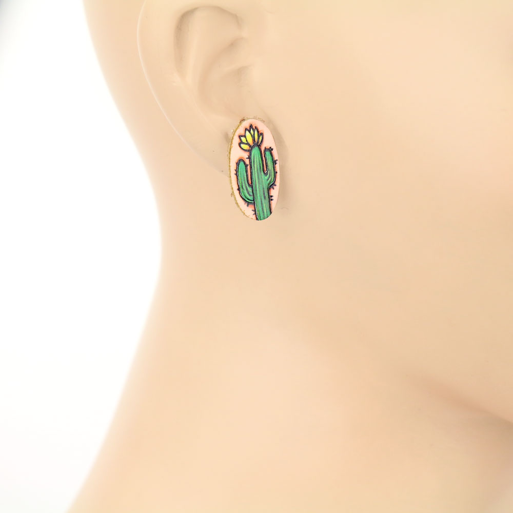 Cactus Leather Stud Earrings - Image 2