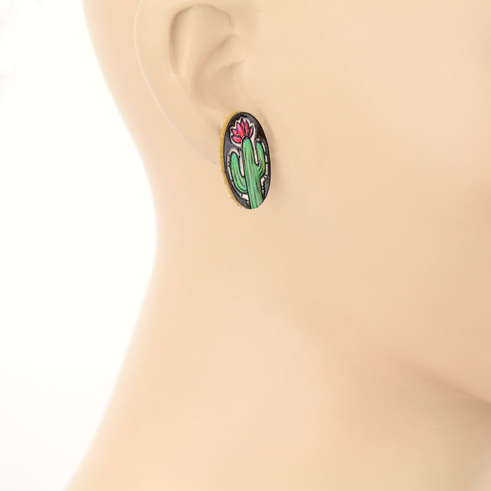 Cactus Leather Stud Earrings - Image 2