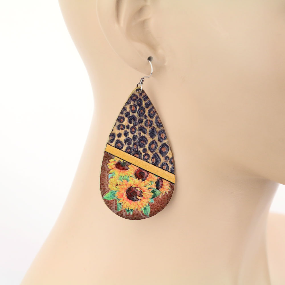 Leopard Leather Teardrop Earrings - Image 2