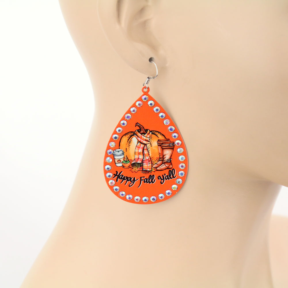 "Happy Fall Y'all" Printed Dangle Earrings - Image 2