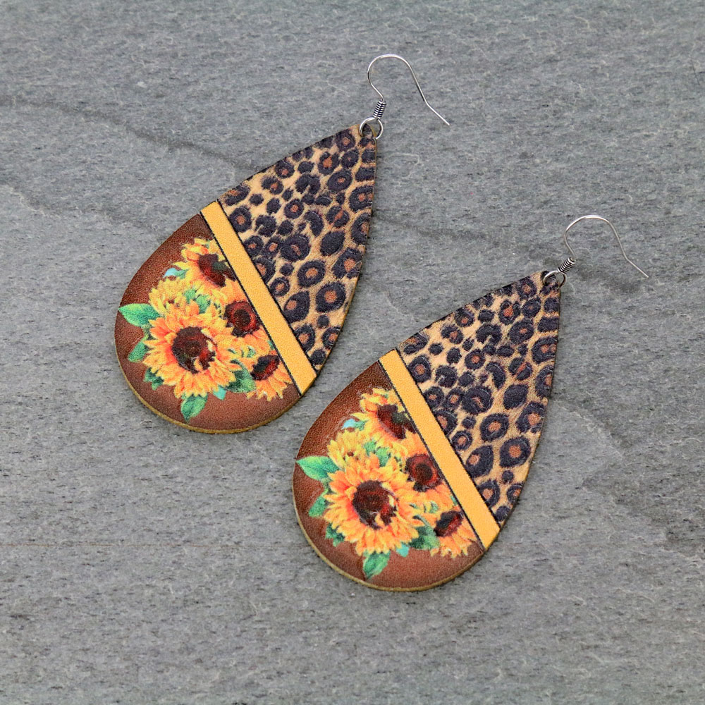 Leopard Leather Teardrop Earrings