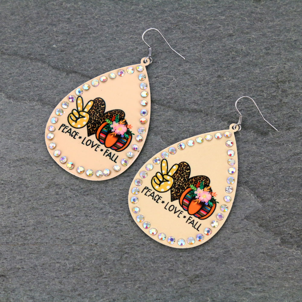 PEACE LOVE FALL Printed Dangle Earrings