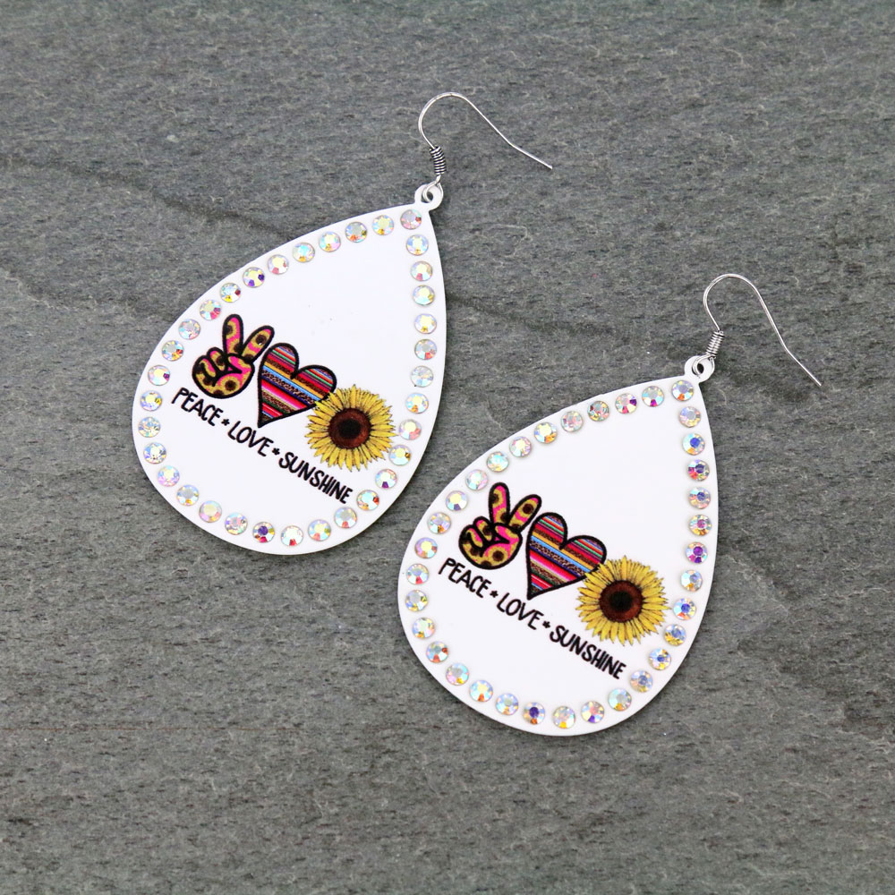 PEACE LOVE SUNSHINE Printed Dangle Earrings