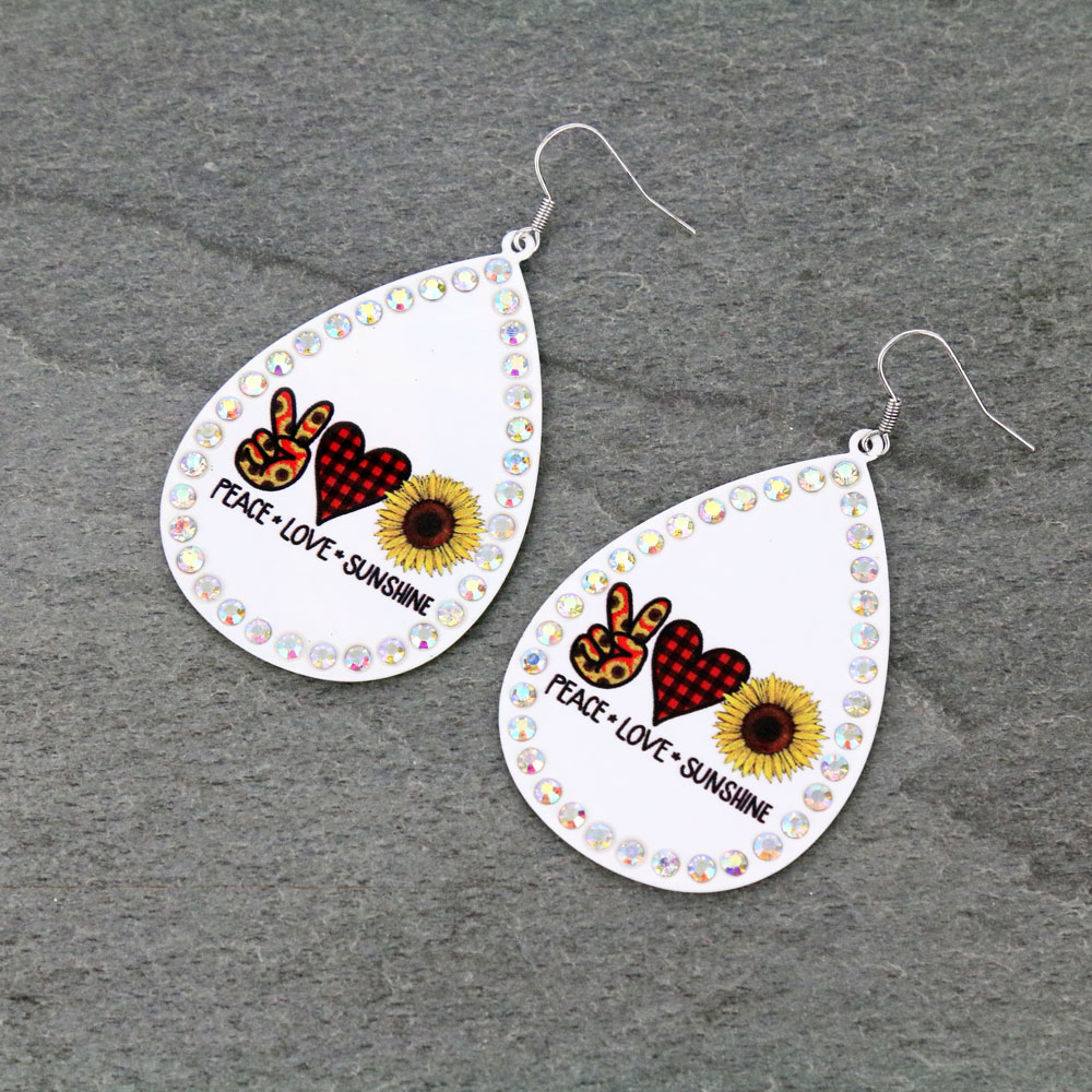 PEACE LOVE SUNSHINE Printed Dangle Earrings