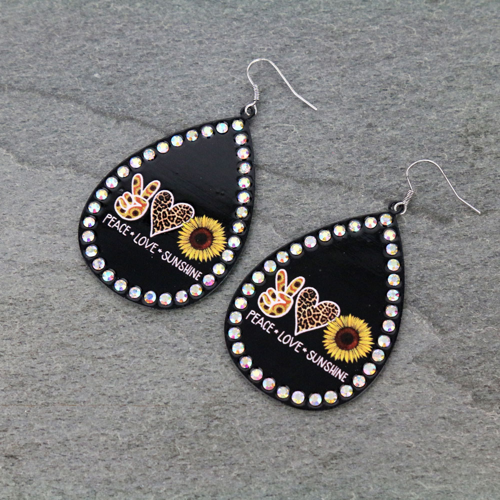 PEACE LOVE SUNSHINE Printed Dangle Earrings