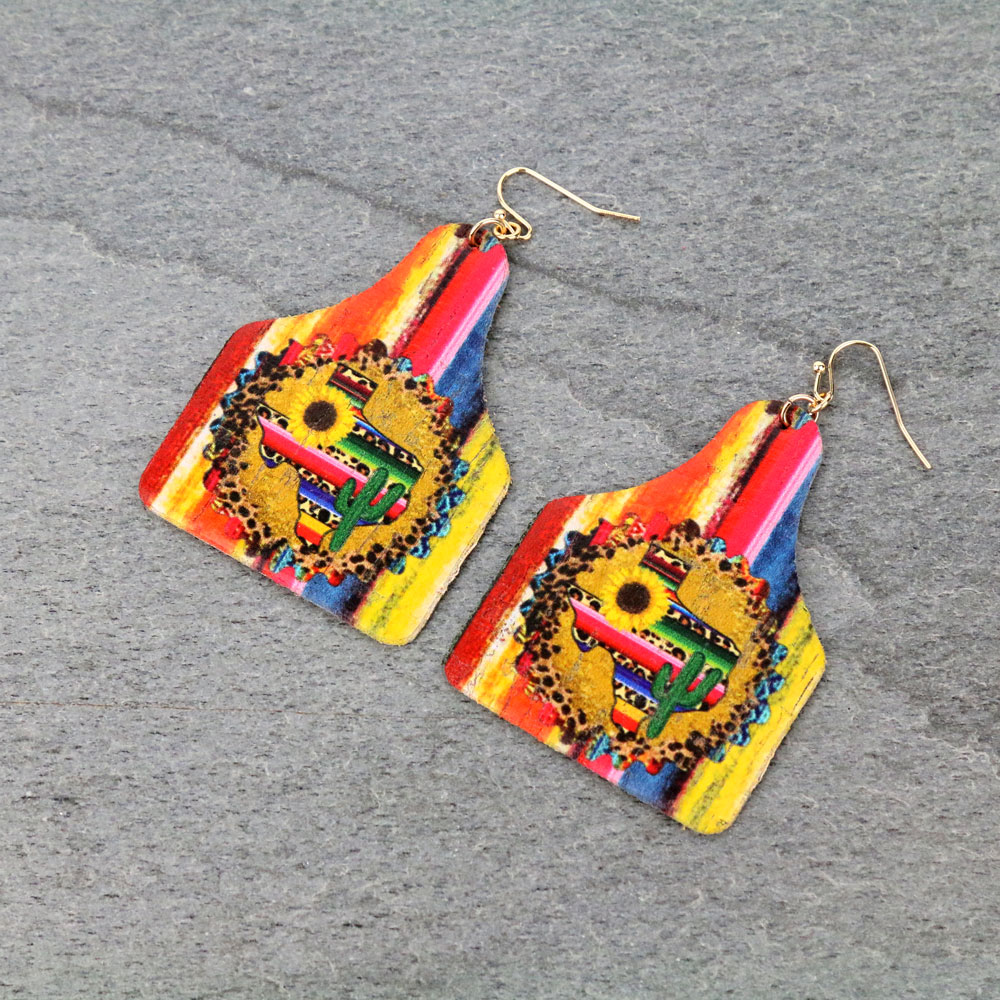 Texas Map Cattle Tag Dangle Earrings