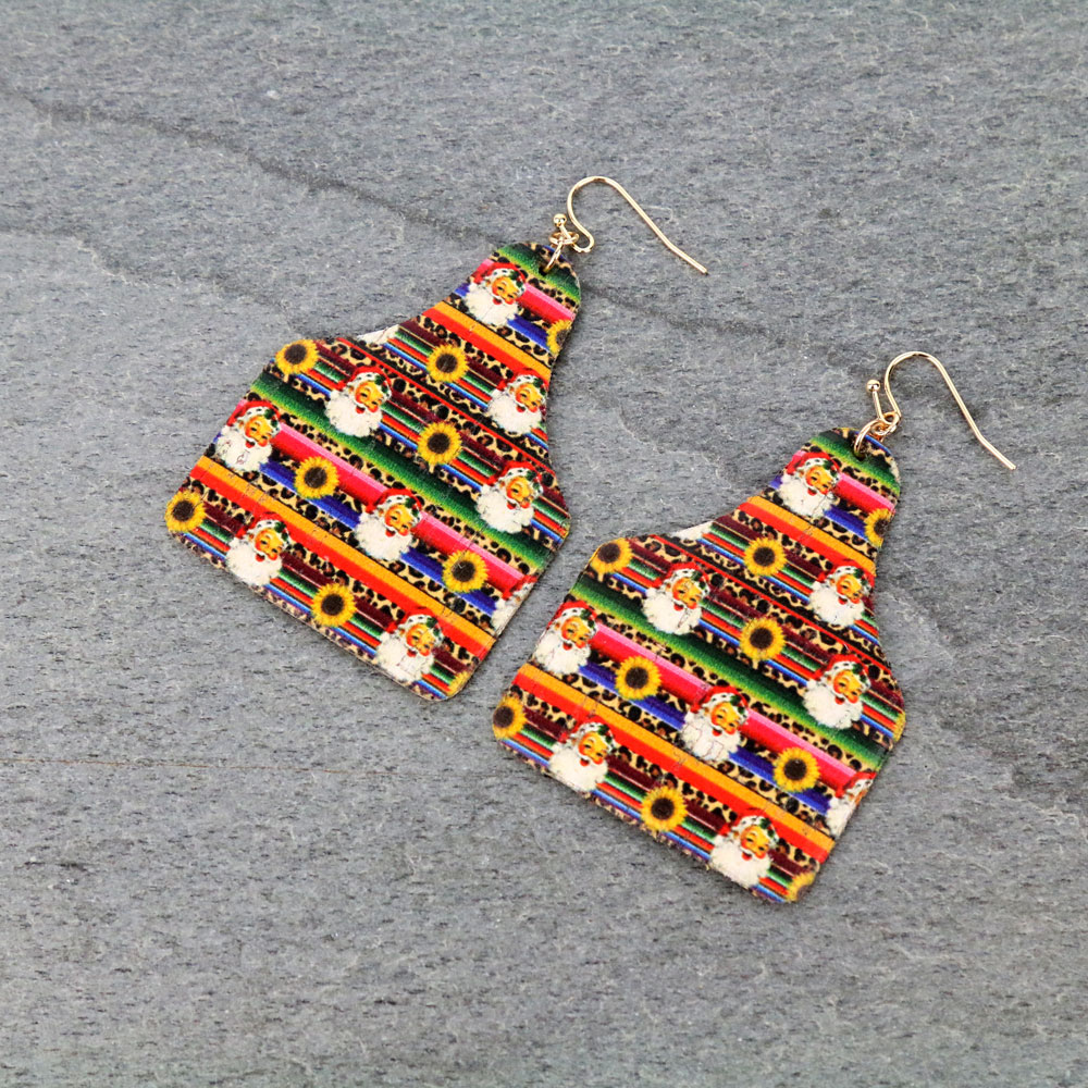 Christmas Santa Claus Cattle Tag Earrings