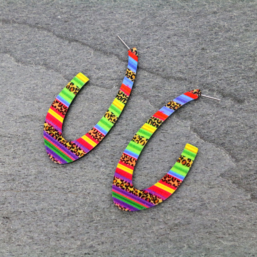 Serape with Leopard Wooden Hoop Earrings