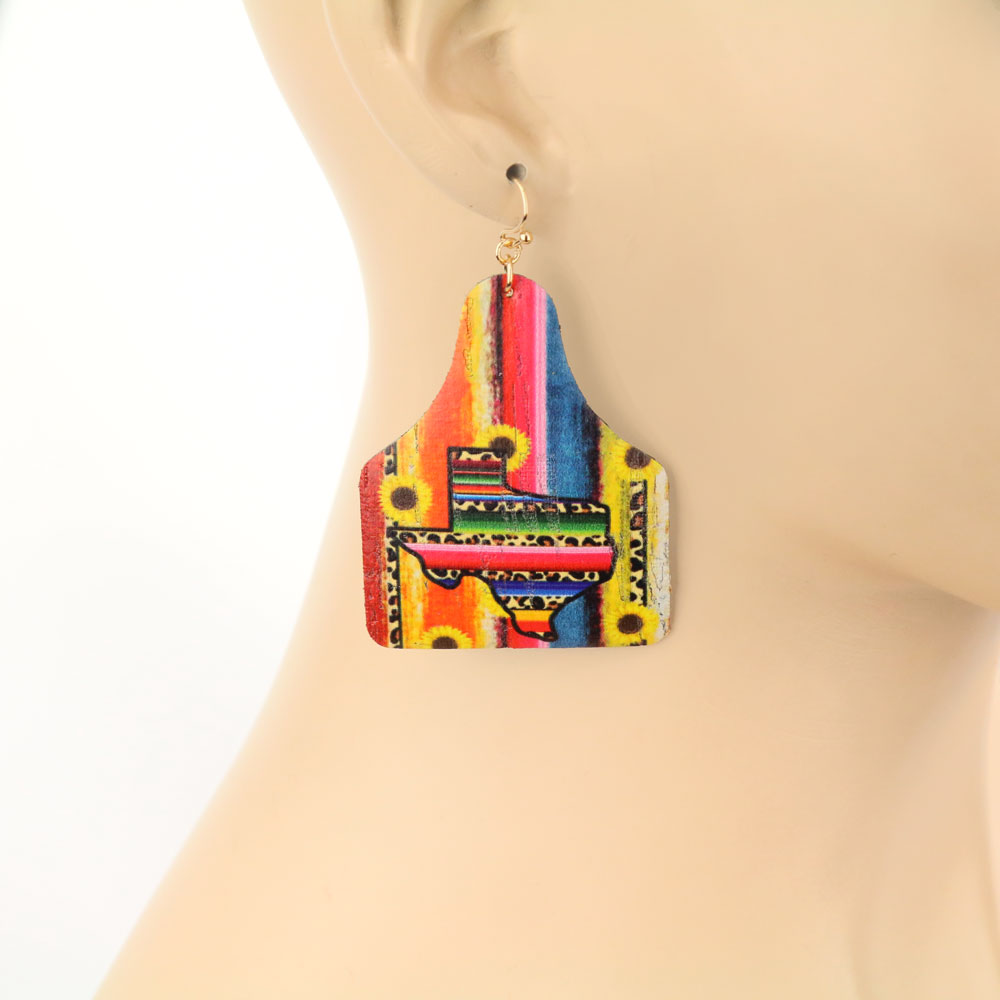 Texas Map Cattle Tag Dangle Earrings - Image 2