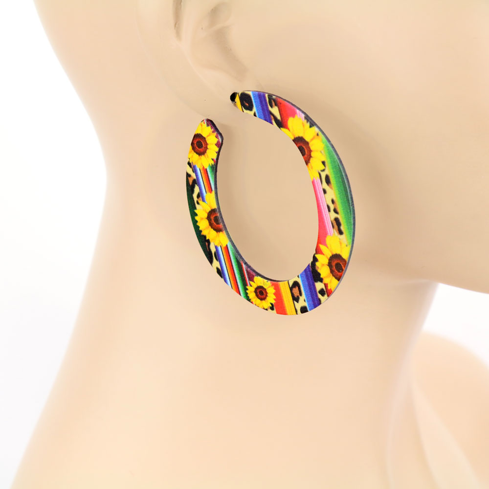 Sunflower Wooden Hoop Earrings - Image 2