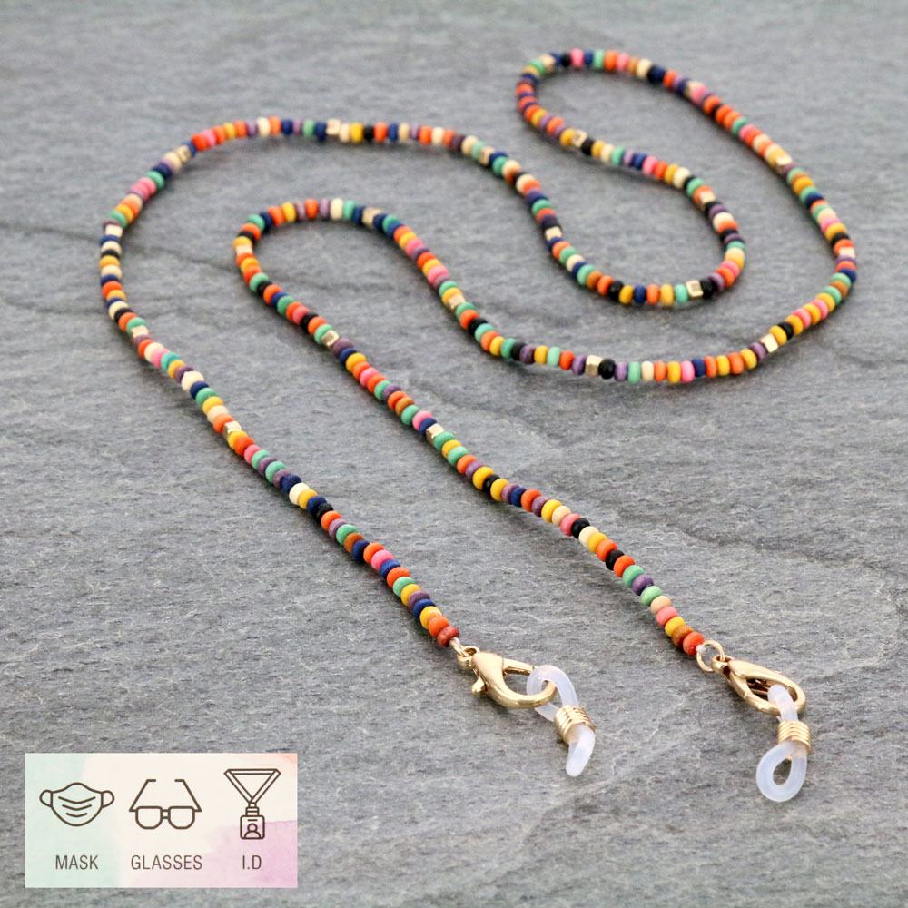 28" Wood Bead ID Card and Glass Holder Strap