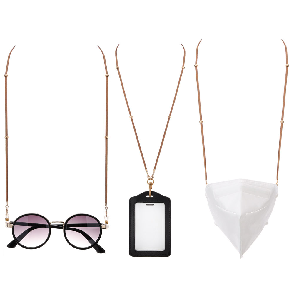 28" Suede with Metal Bead ID Card and Glass Holder Strap - Image 2