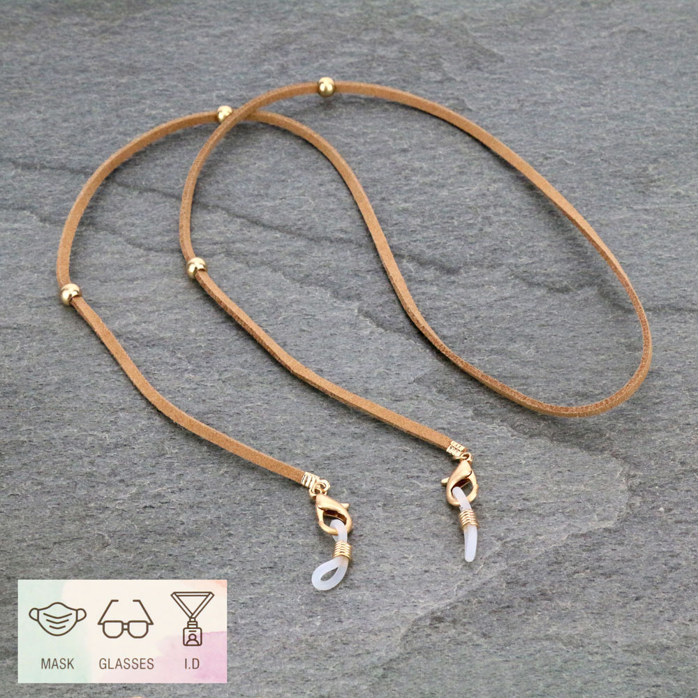 28" Suede with Metal Bead ID Card and Glass Holder Strap