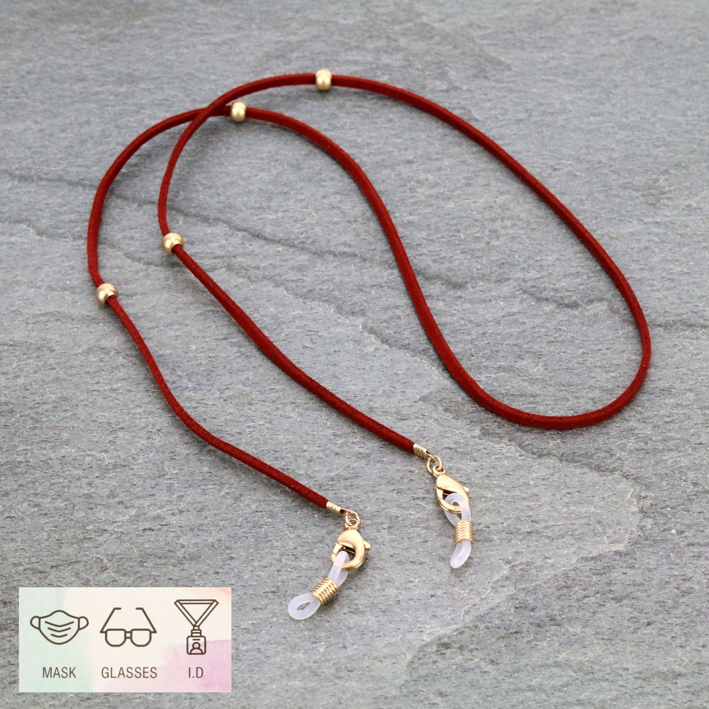 28" Suede with Metal Bead ID Card and Glass Holder Strap