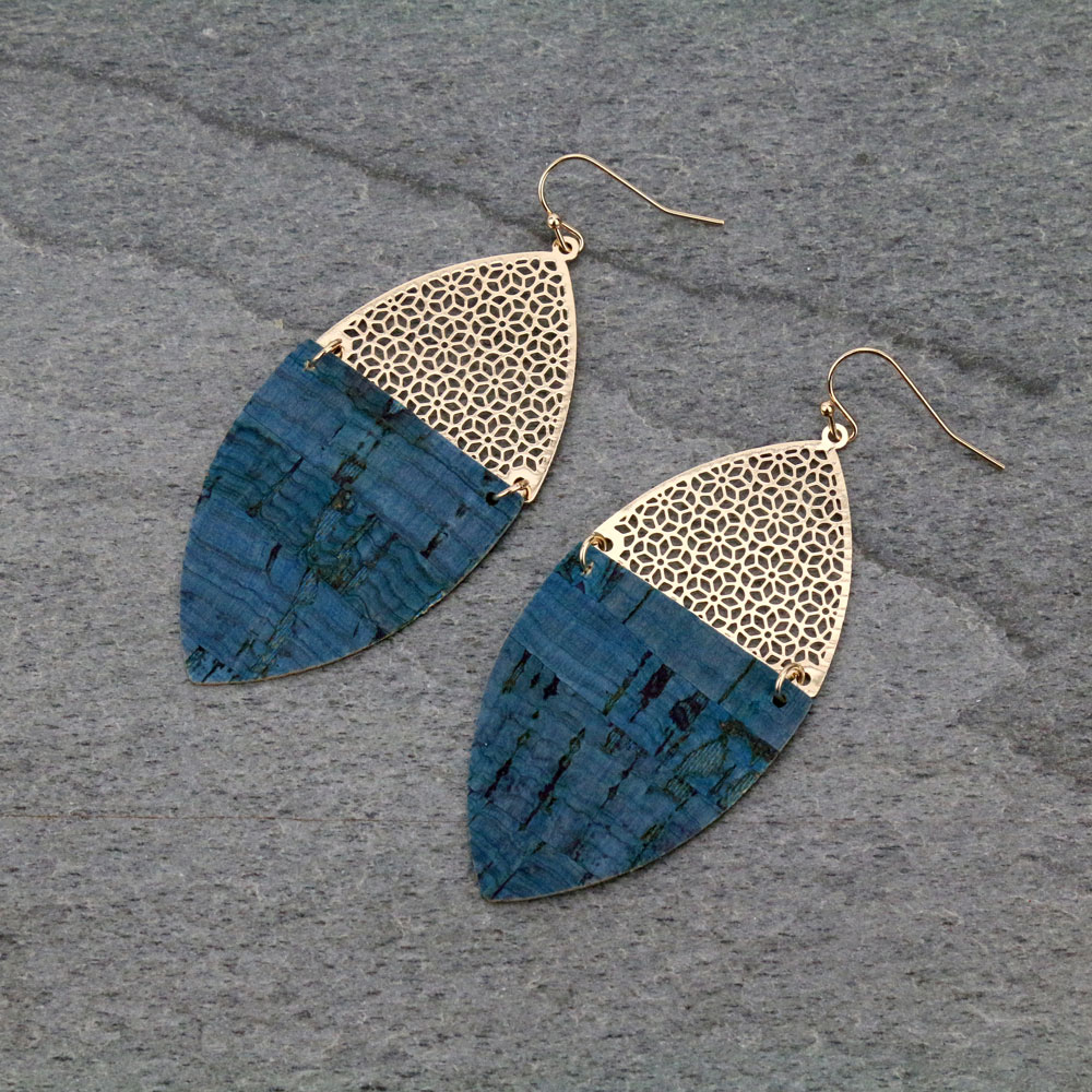 Cork with Cutout Marquis Dangle Earrings