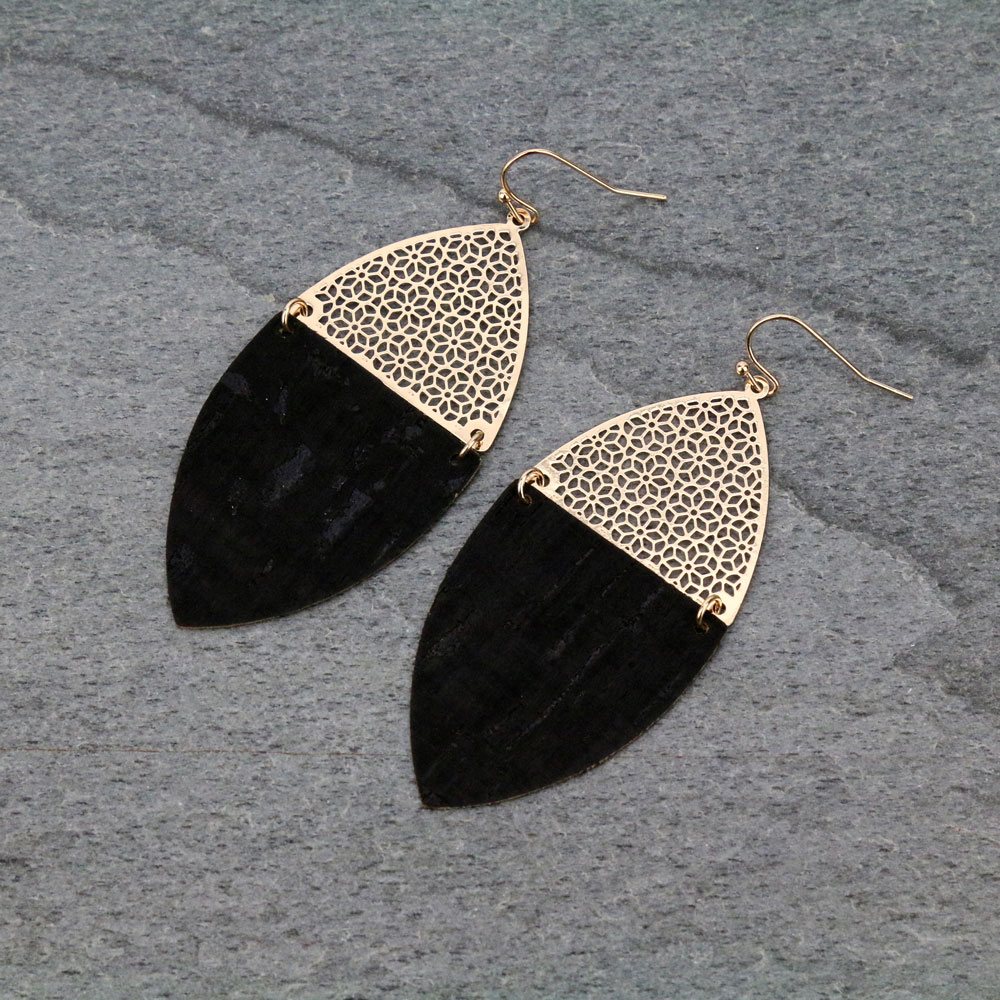 Cork with Cutout Marquis Dangle Earrings