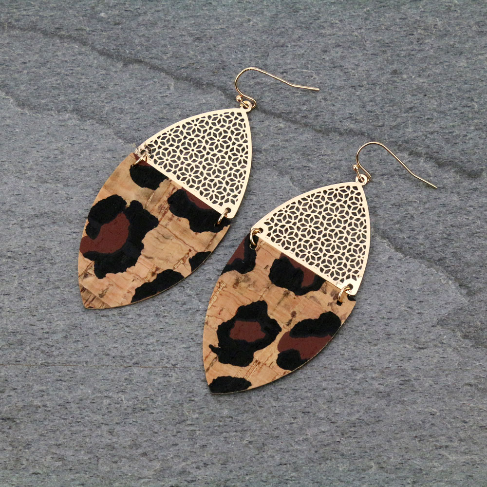 Cork with Cutout Marquis Dangle Earrings