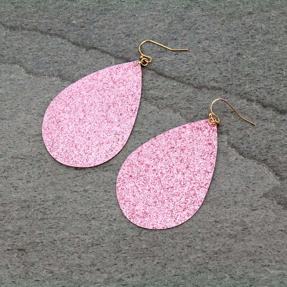 Glitter Faux Leather Teardrop Dangle Earrings