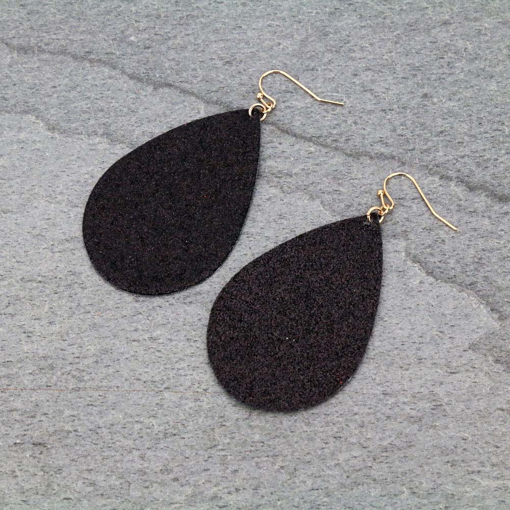 Glitter Faux Leather Teardrop Dangle Earrings