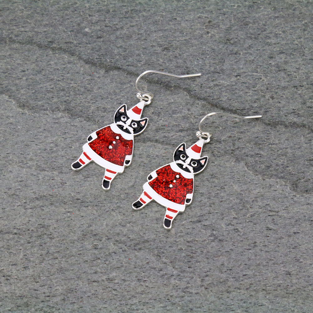 Christmas Cat Santa with Epoxy Fish Hook Earrings - Image 2