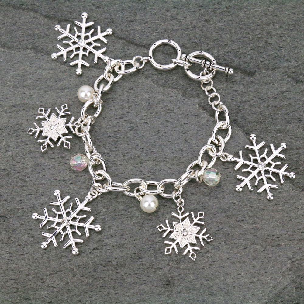Snowflake Theme Charm Toggle Bracelet