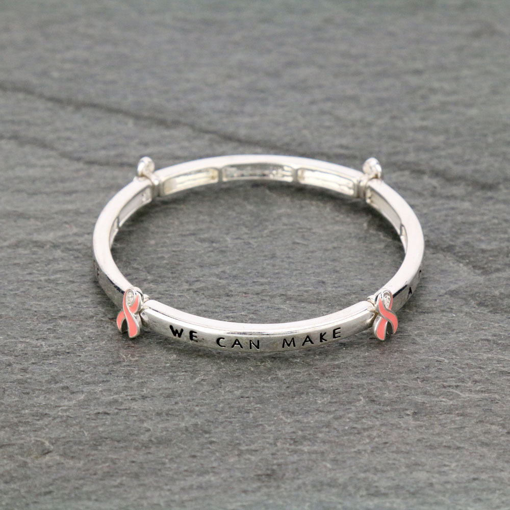 Pink Ribbon with Message Stretch Bracelet