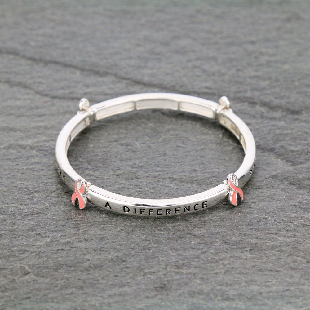 Pink Ribbon with Message Stretch Bracelet - Image 4