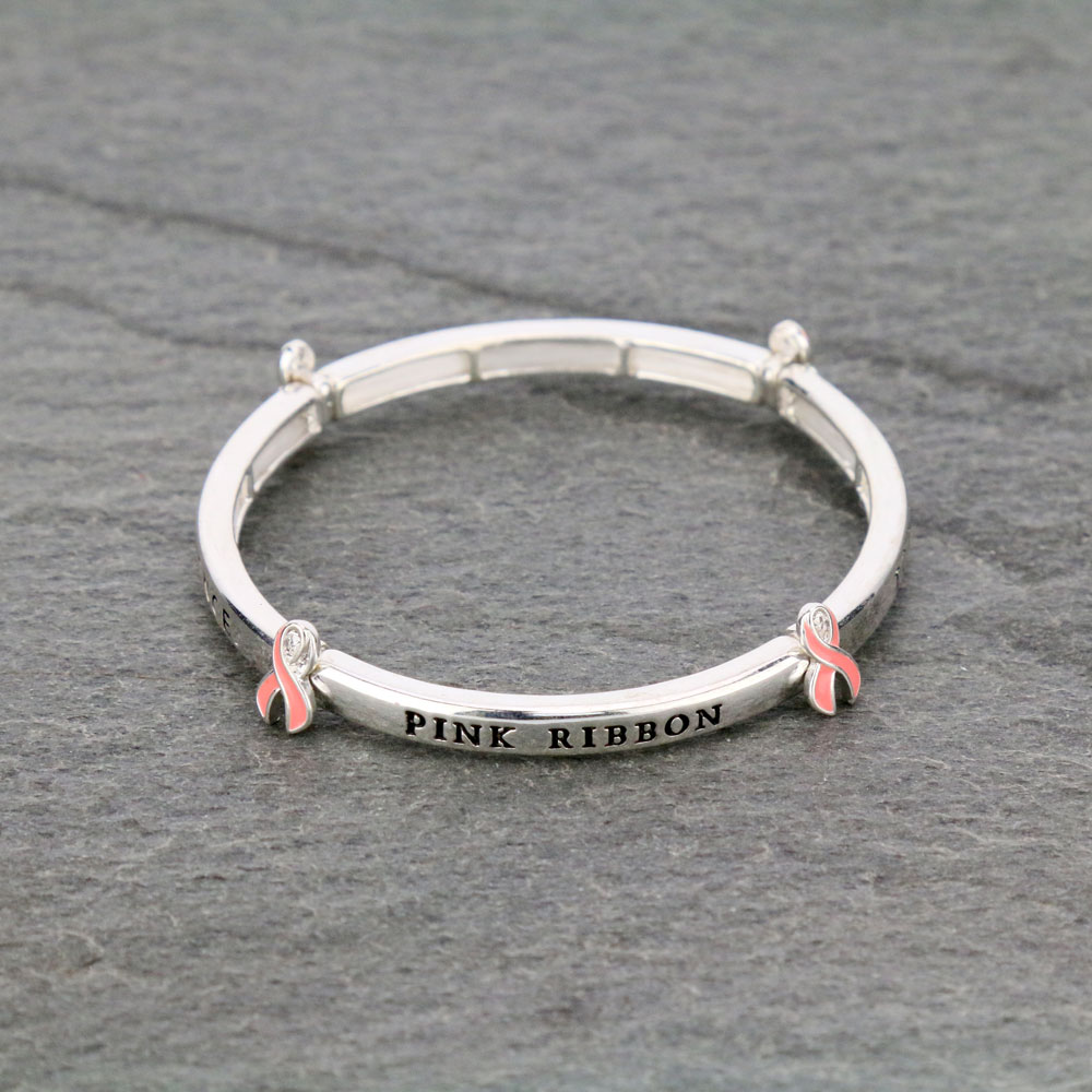 Pink Ribbon with Message Stretch Bracelet - Image 2