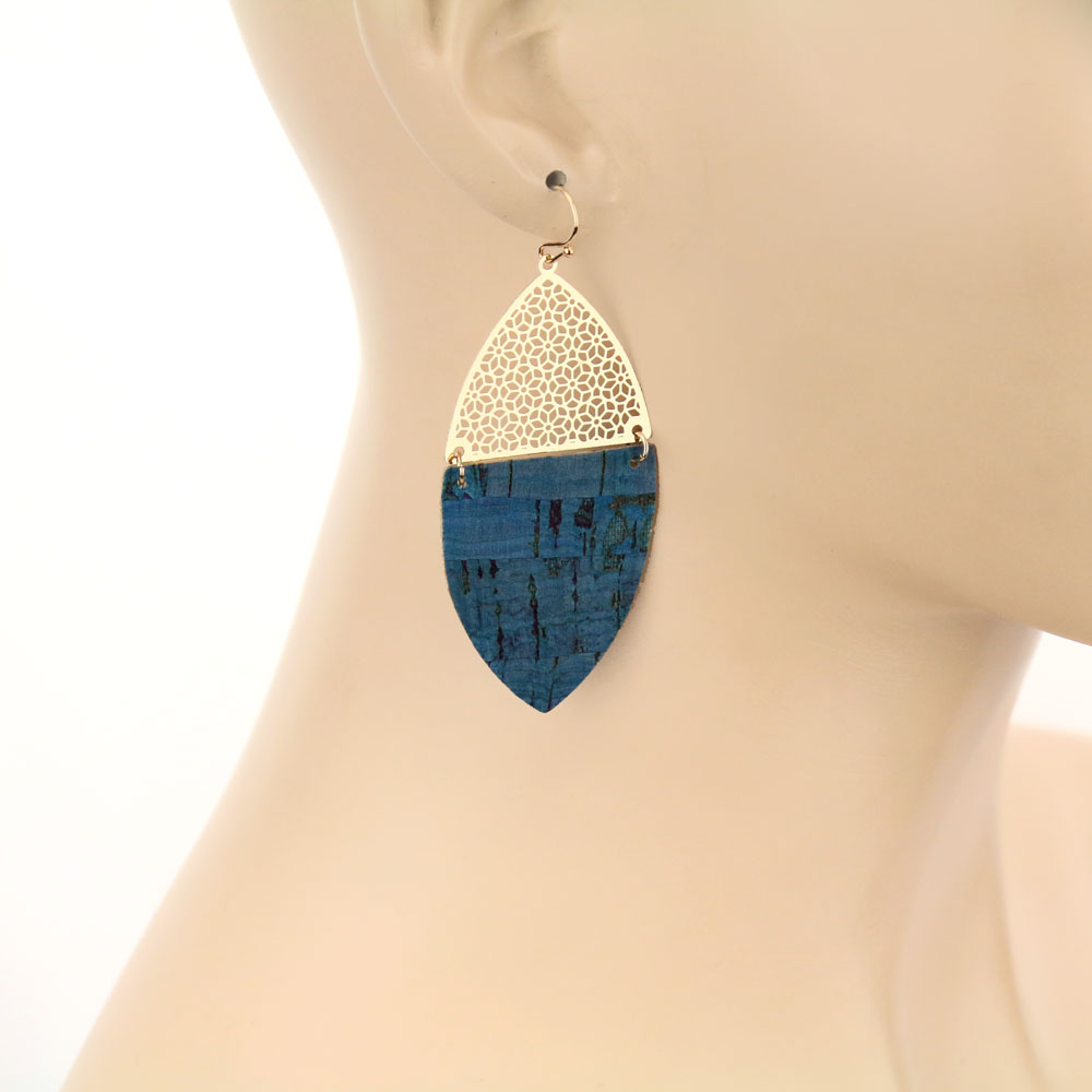 Cork with Cutout Marquis Dangle Earrings - Image 2