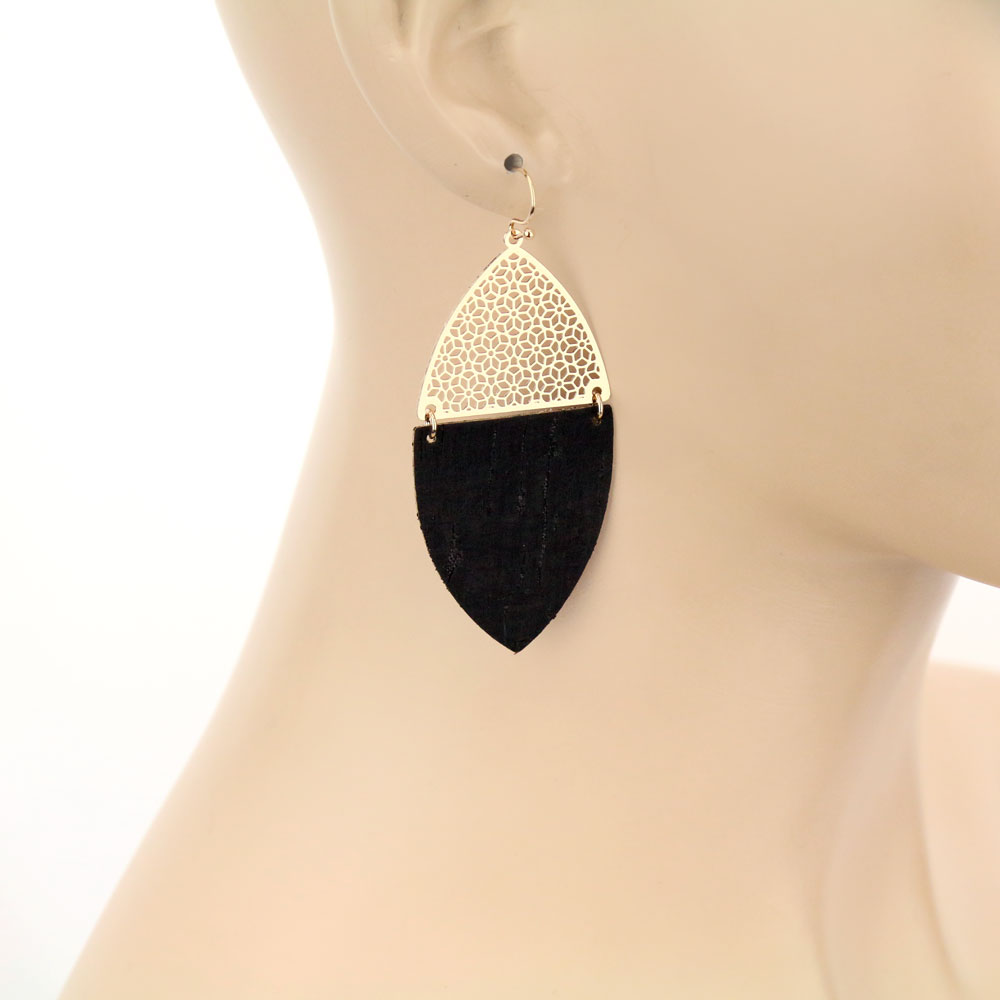 Cork with Cutout Marquis Dangle Earrings - Image 2