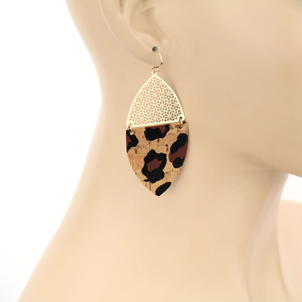 Cork with Cutout Marquis Dangle Earrings - Image 2