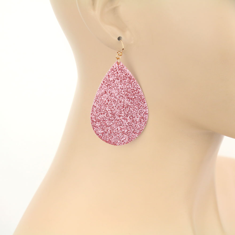 Glitter Faux Leather Teardrop Dangle Earrings - Image 2