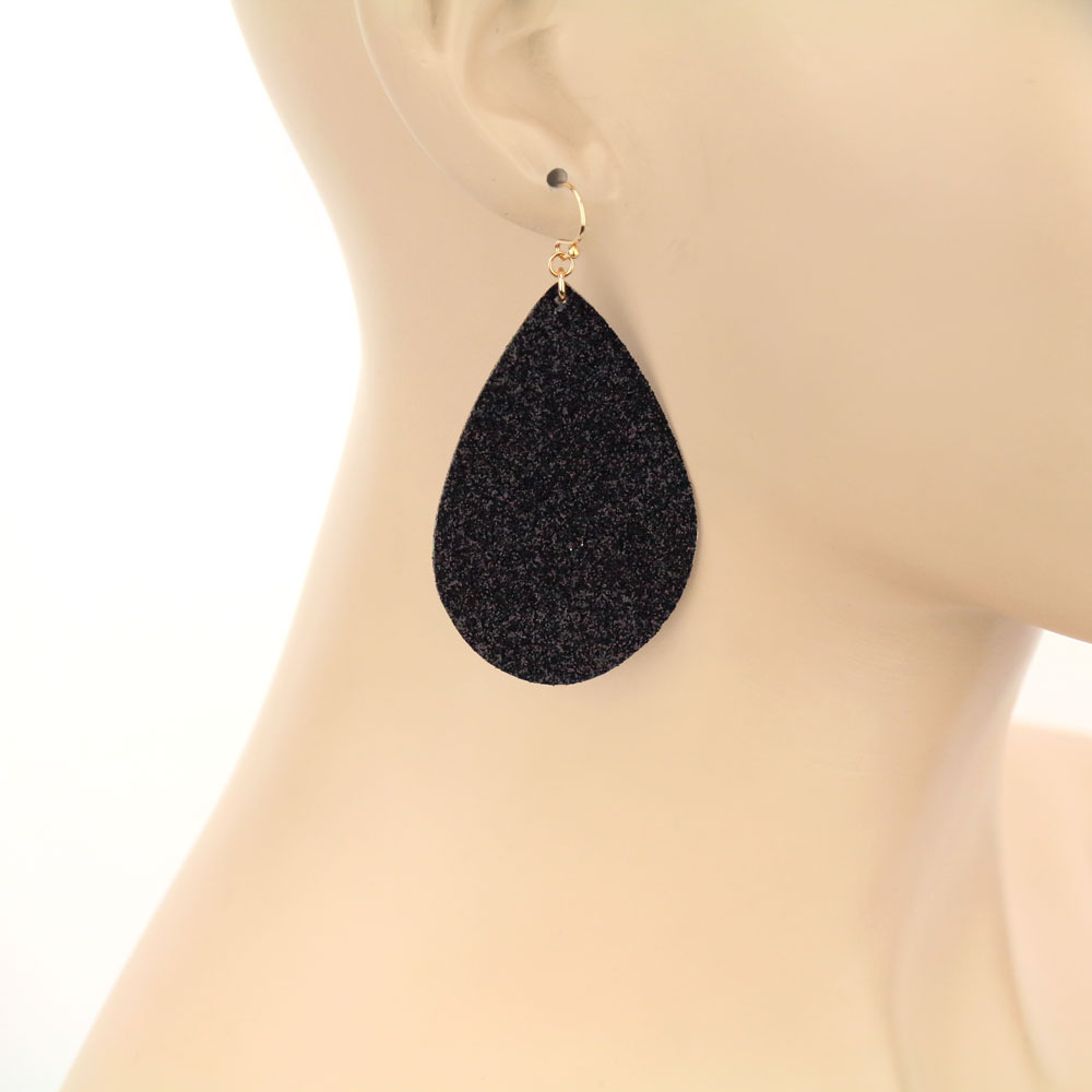 Glitter Faux Leather Teardrop Dangle Earrings - Image 2