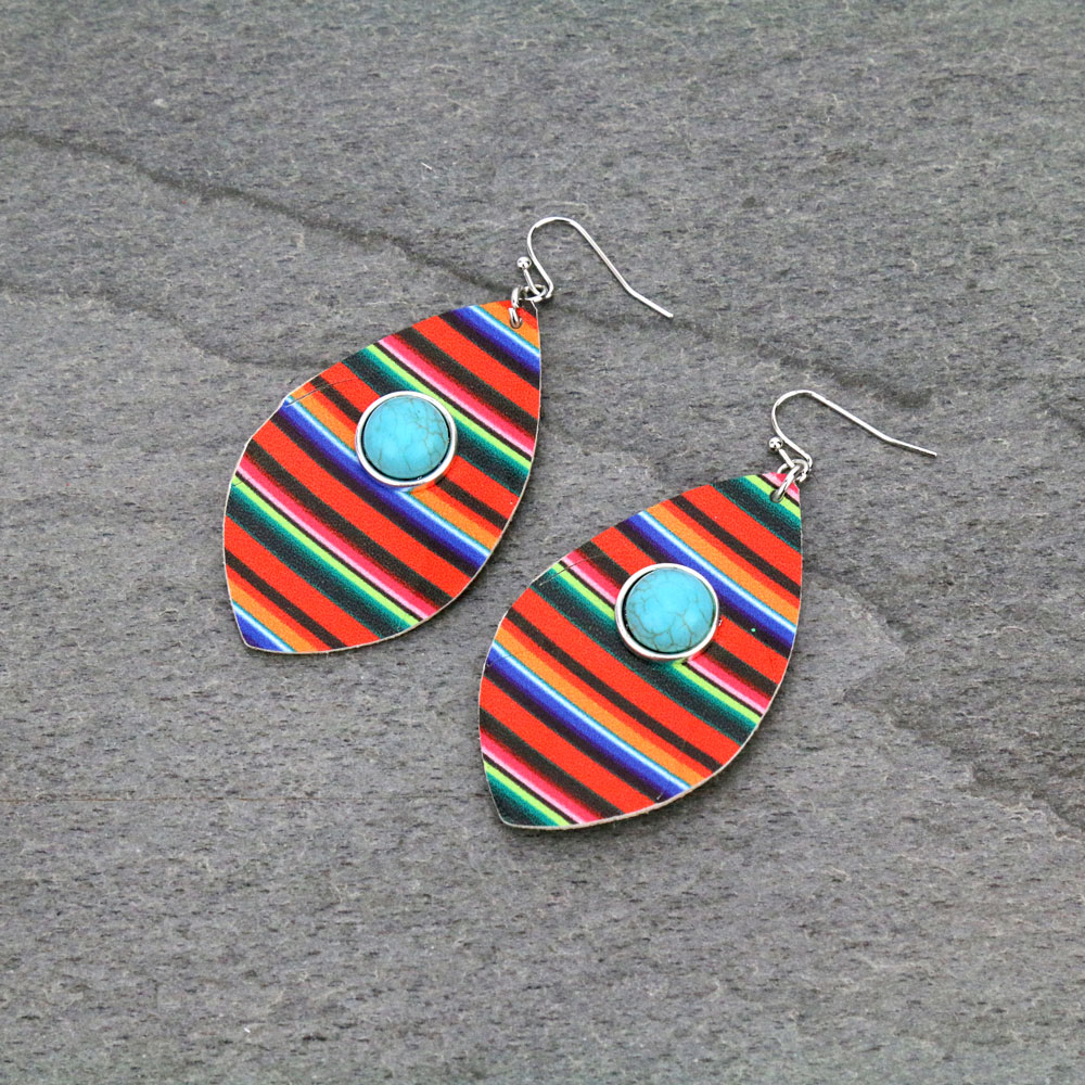Western Leather Serape Print Dangle Earrings