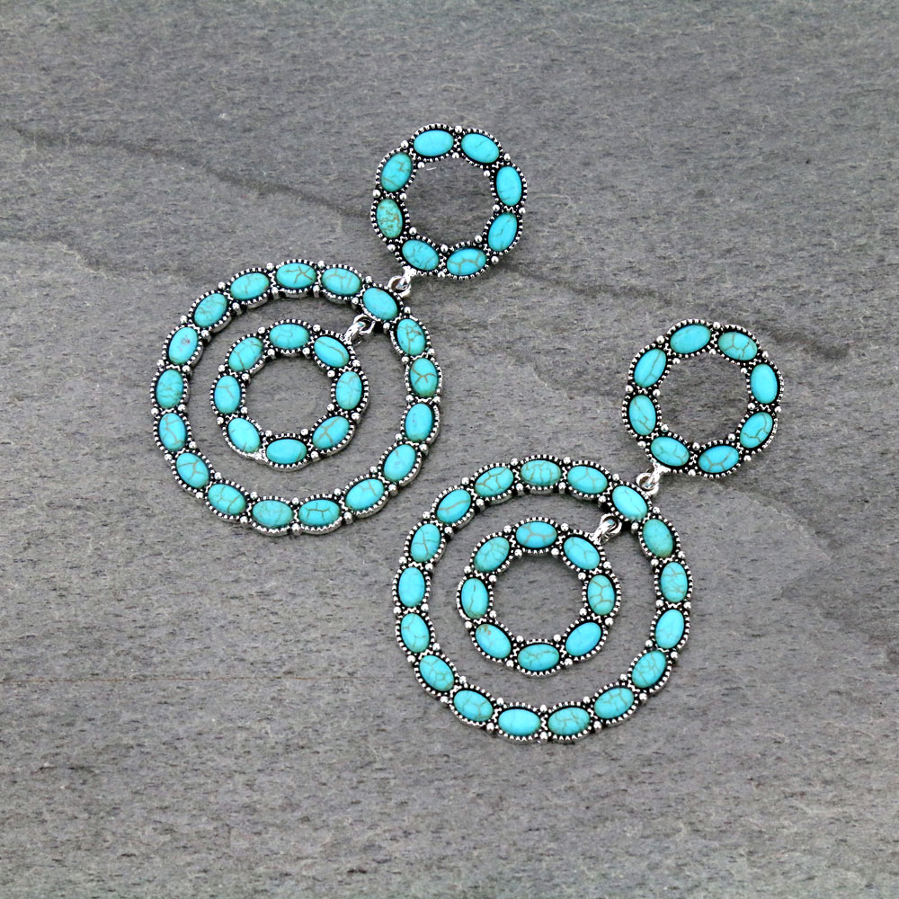 Western Round Drop Stone Stud Earrings