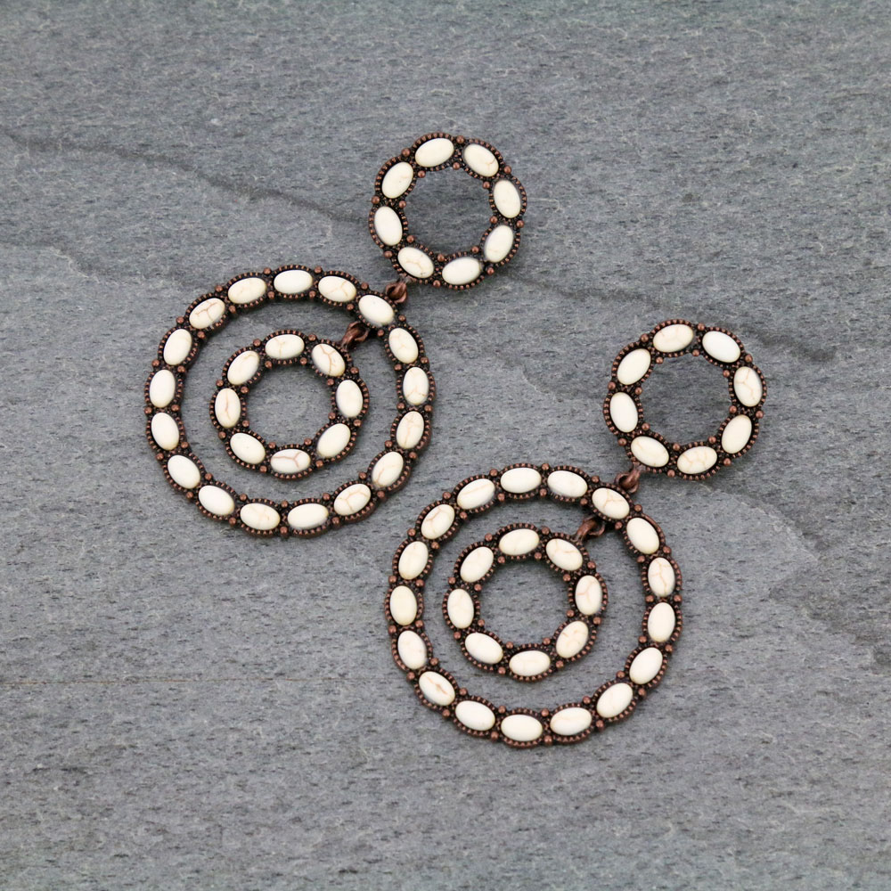 Western Round Drop Stone Stud Earrings