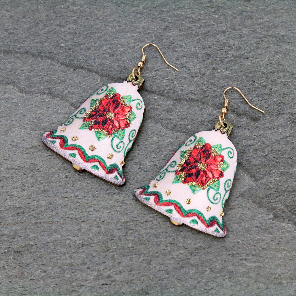 Christmas Bells Wood Dangle Earrings