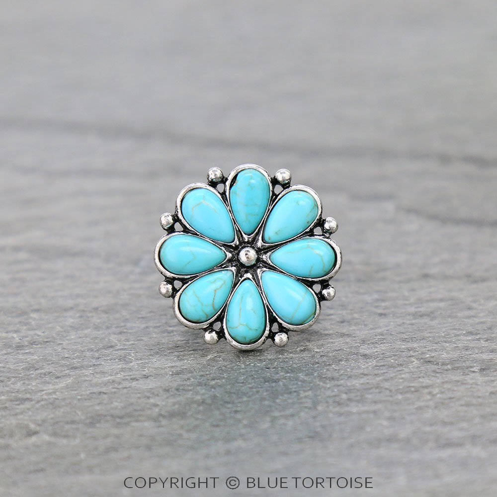 Western Flower Stone Cuff Ring