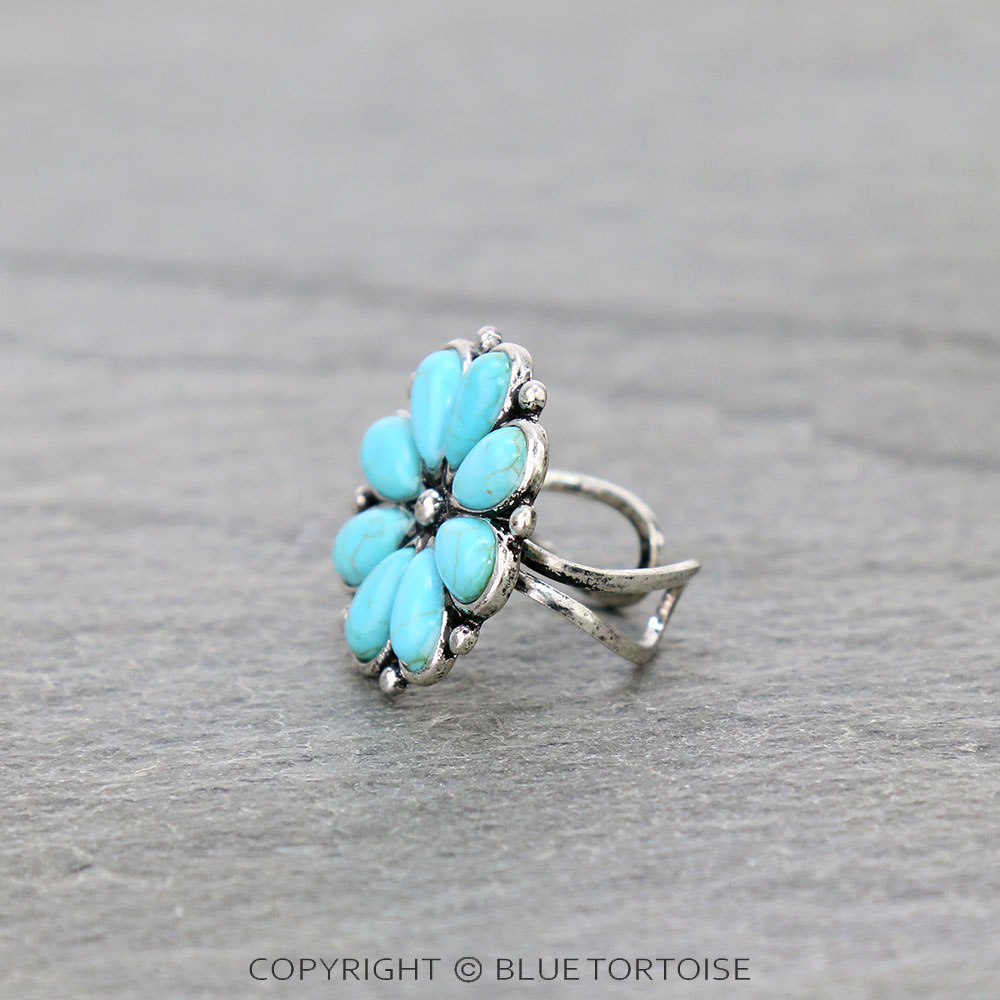 Western Flower Stone Cuff Ring - Image 2