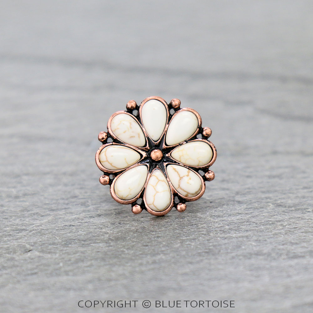 Western Flower Stone Cuff Ring