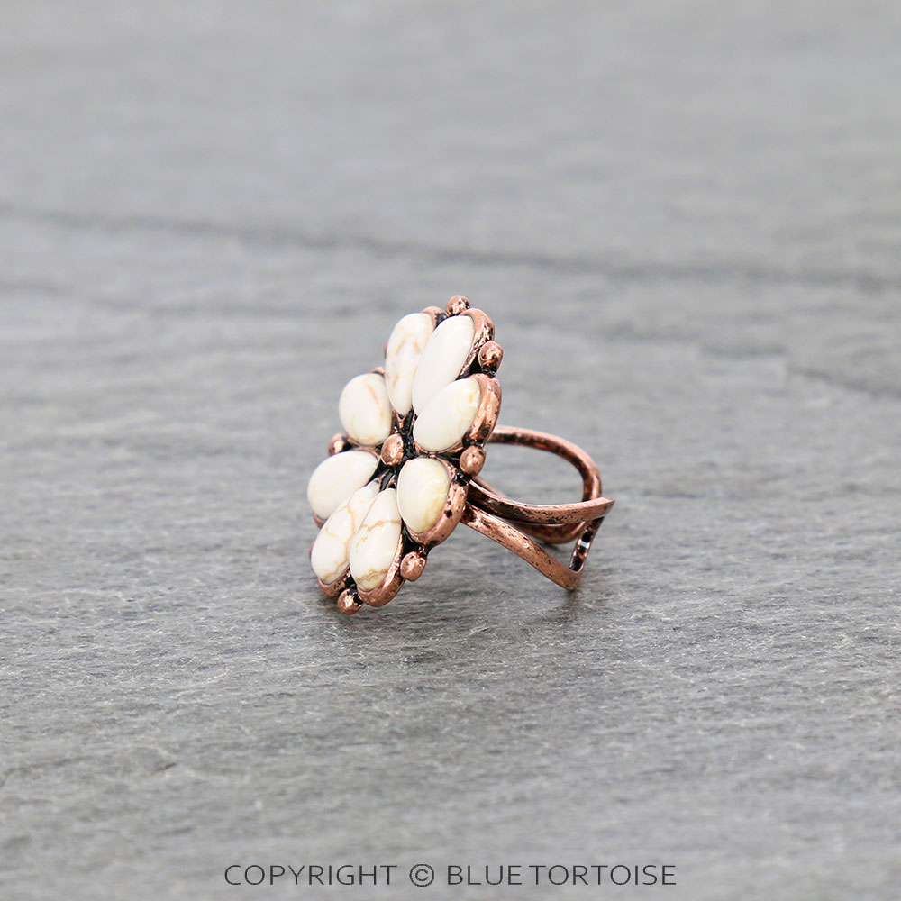 Western Flower Stone Cuff Ring - Image 2