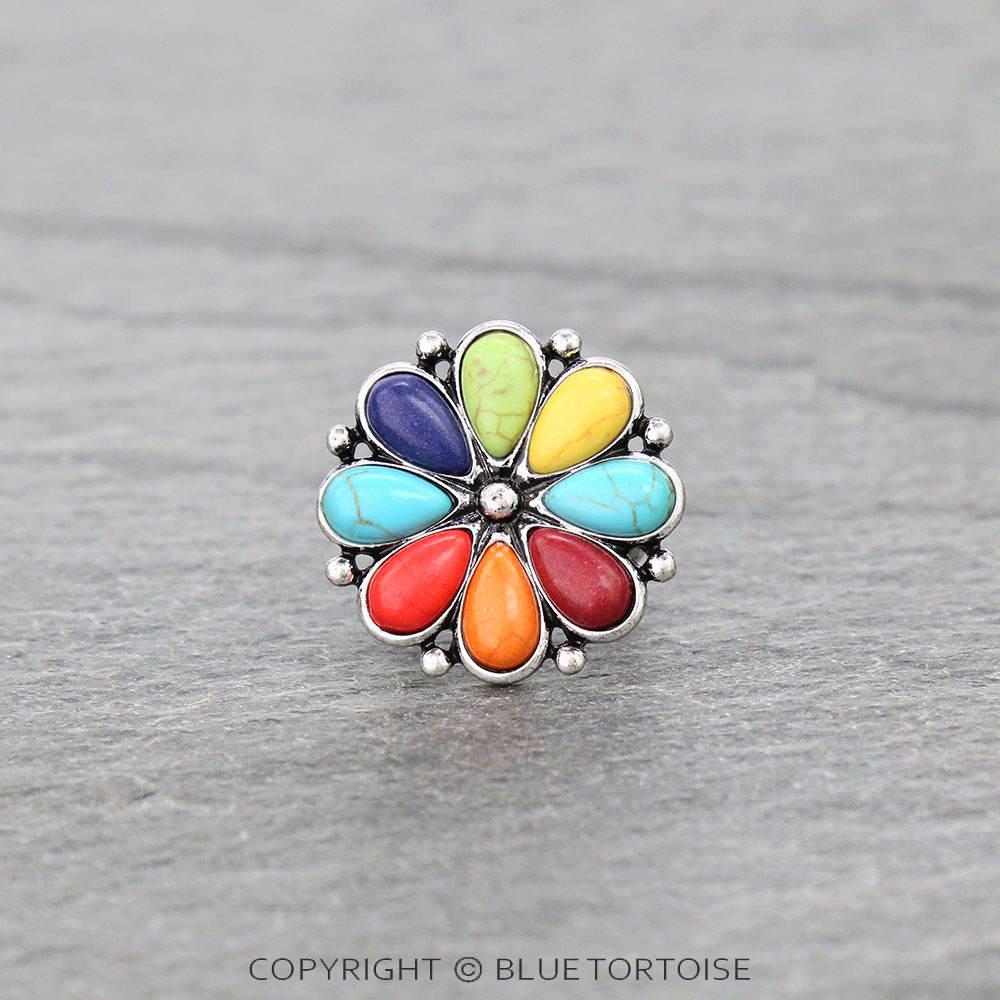 Western Flower Stone Cuff Ring
