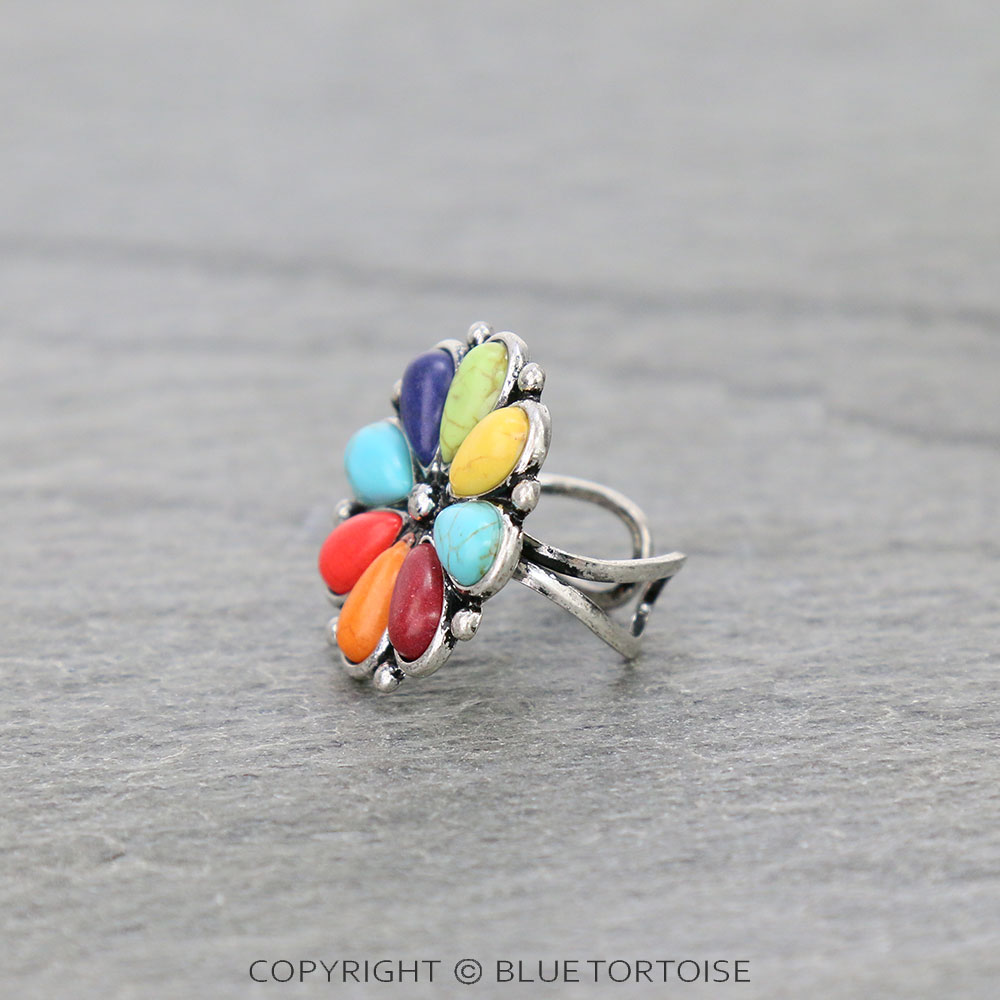 Western Flower Stone Cuff Ring - Image 2